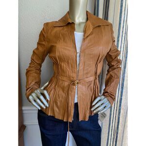 NWT $1640 Roberto Cavalli Saddle Brown Perforated Leather Jacket L